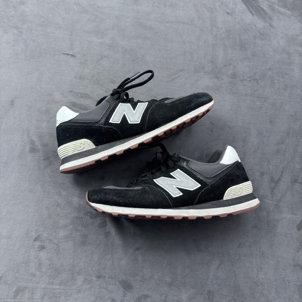 New Balance 574 Classic Womens Sneakers Black Grey Suede ML574EGG Gum Sole